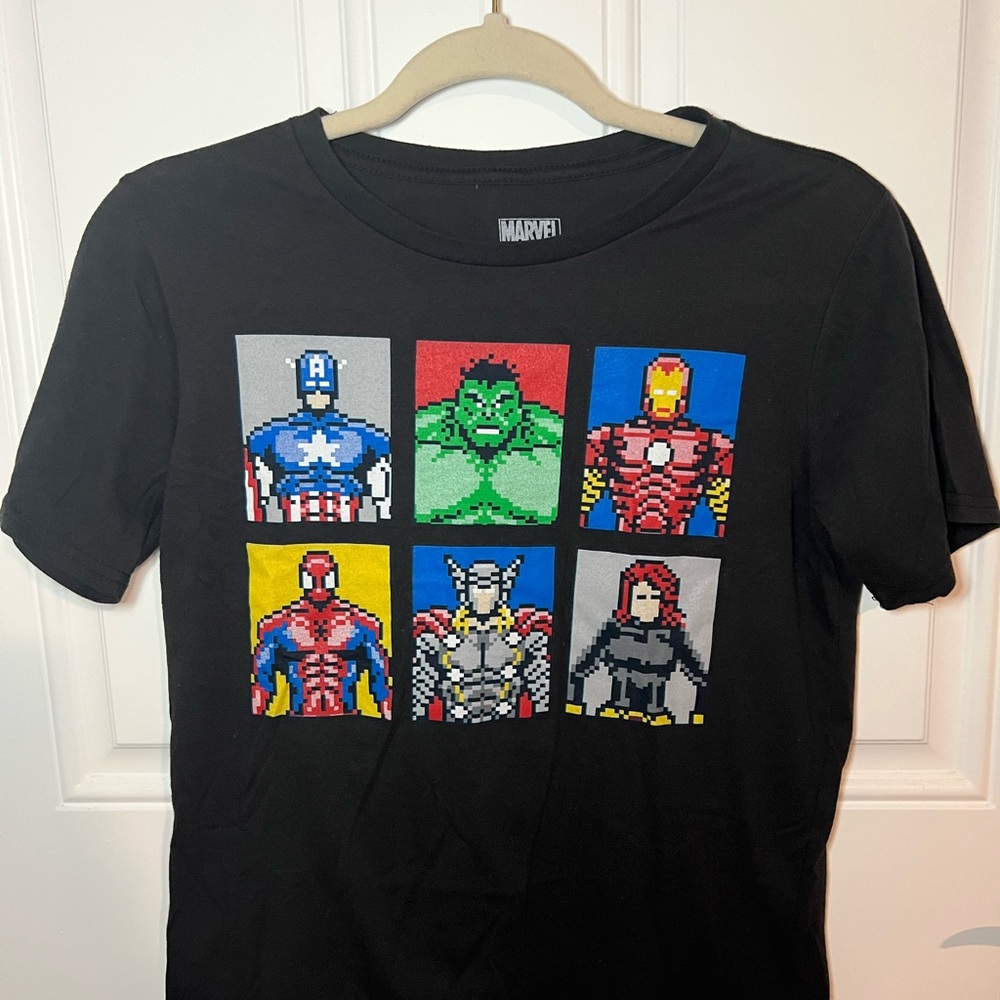 Marvel Black Short Sleeve Tee with Pop Art Superheroes
